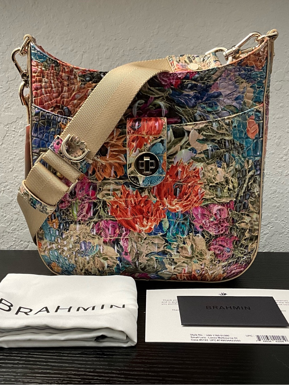 Brahmin Small Leia LASSO MELBOURNE Floral Pattern W/Rear Eye